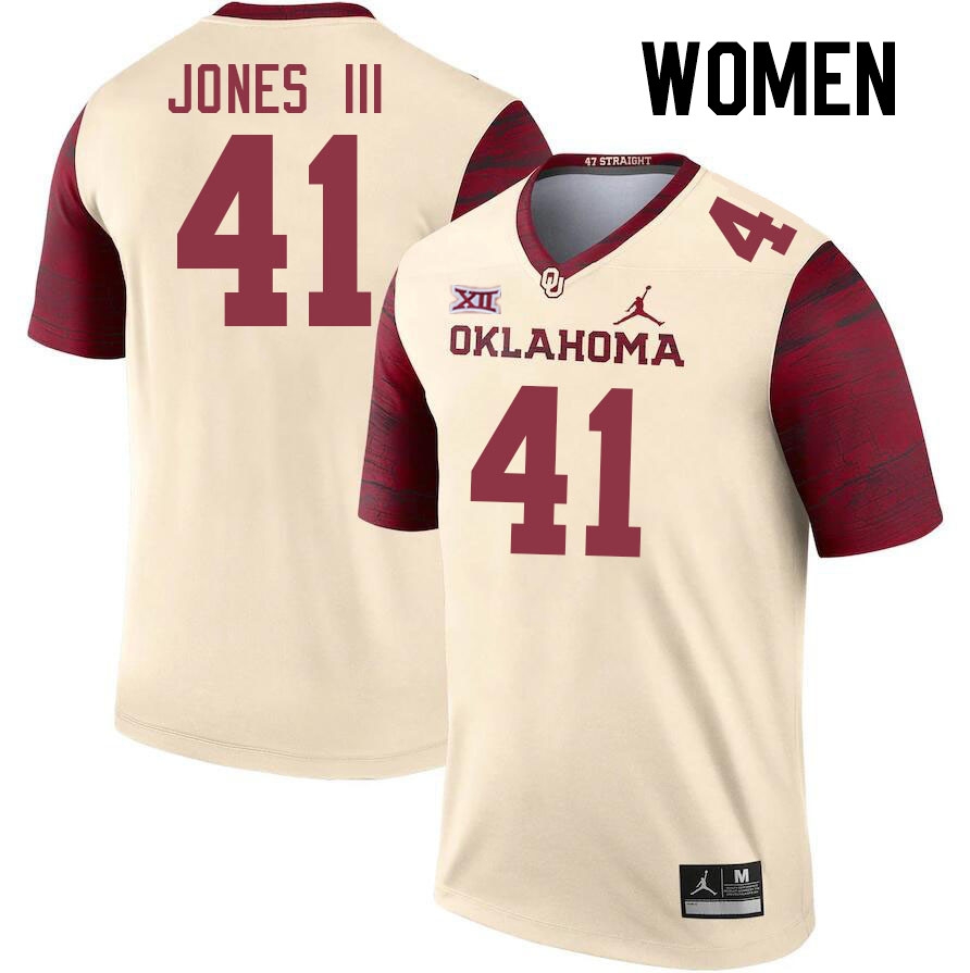 Women #41 Emmett Jones III Oklahoma Sooners College Football Jerseys Stitched Sale-Cream